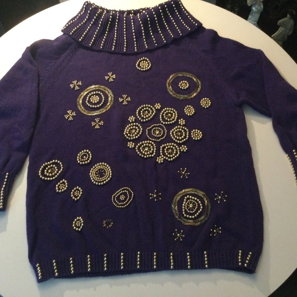Vilxi International Purple n Gold Ladies Bedazzled sweater Vintage size: M